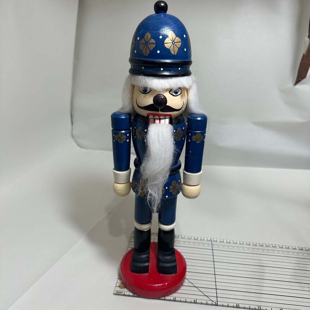 Vintage Wooden Nutcracker Soldier Figurine 10" Tall Blue Red Gold